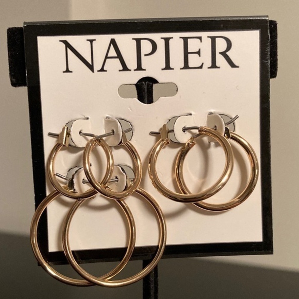 Napier Gold Tone Hoop Earrings Trio